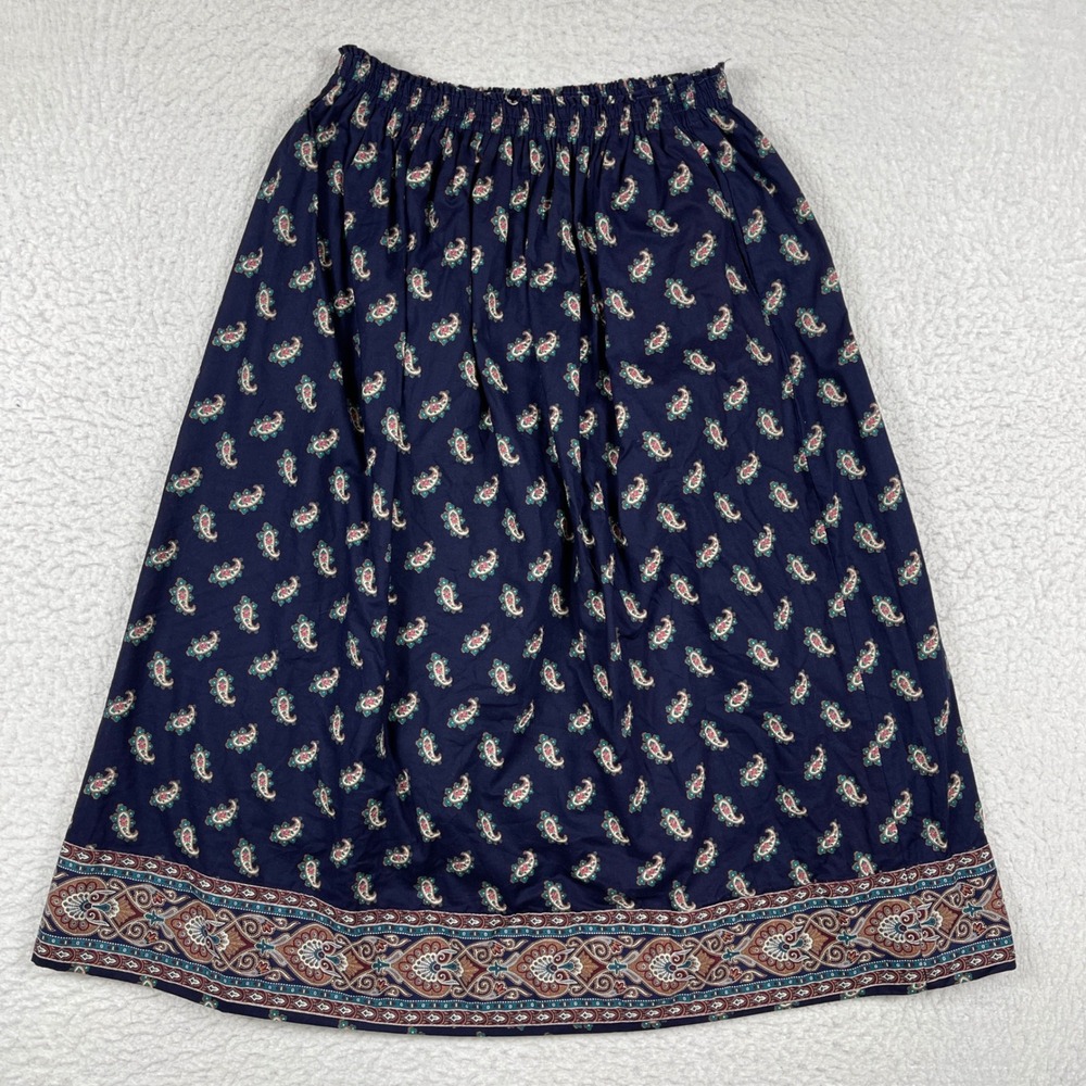 Vera Bradley Midi Skirt Womens Medium Navy‎ Paisley Elastic Pockets Vintage USA